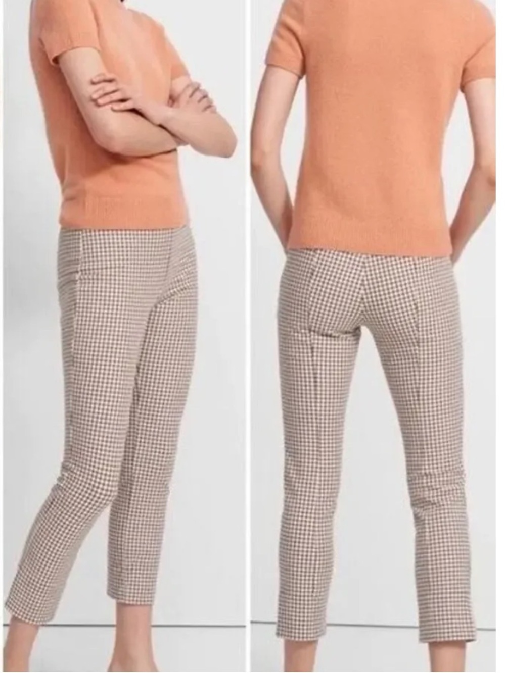 NWOT Theory Skinny Legging Pant Grid Stretch Cream Brown Business Casual Women 4